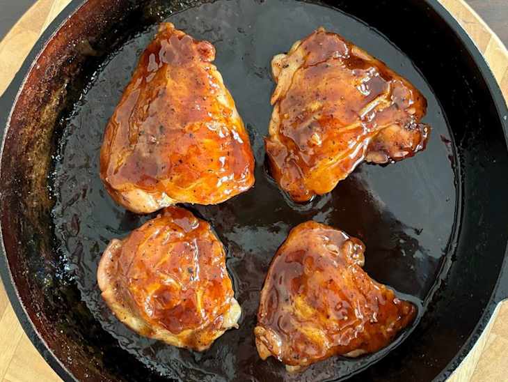 Two ingredient glazed chicken thighs.